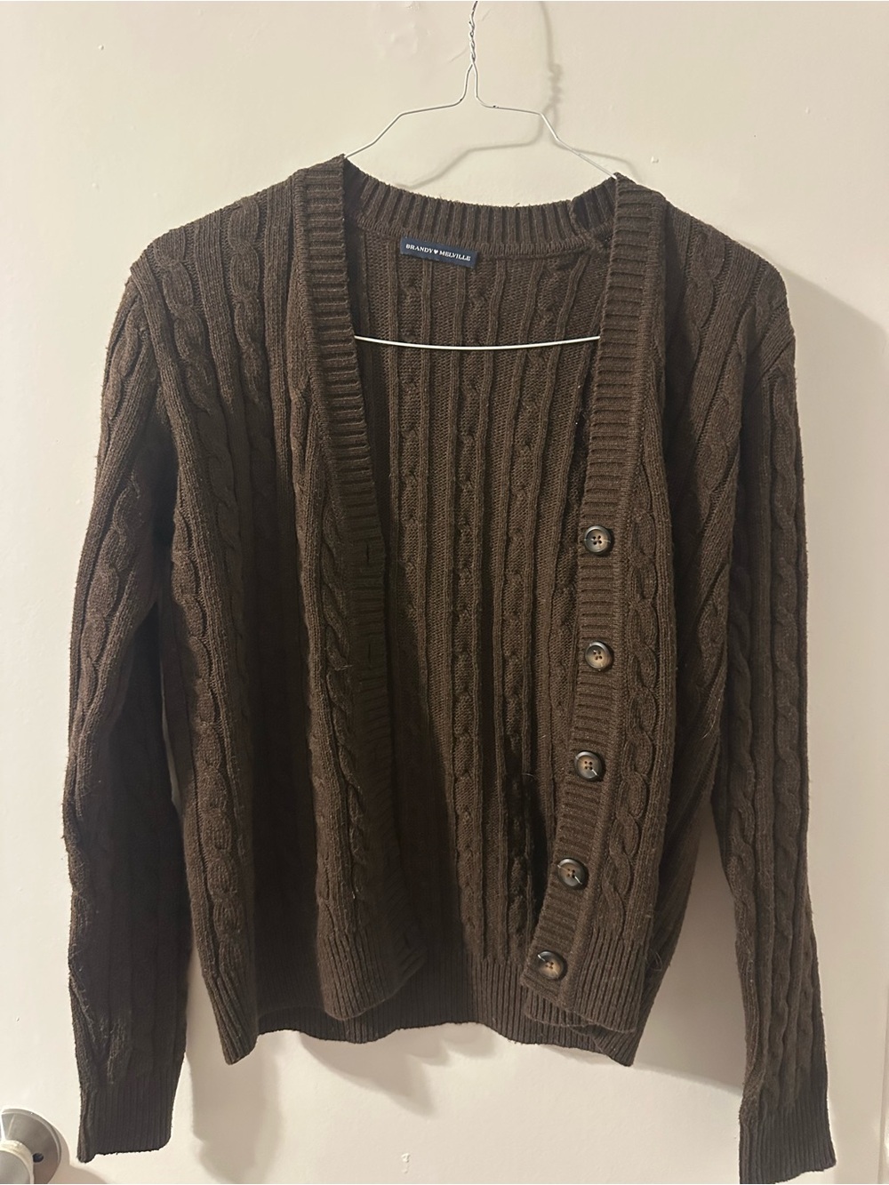 Brandy Melville Brown Cable-Knit Button Cardigan